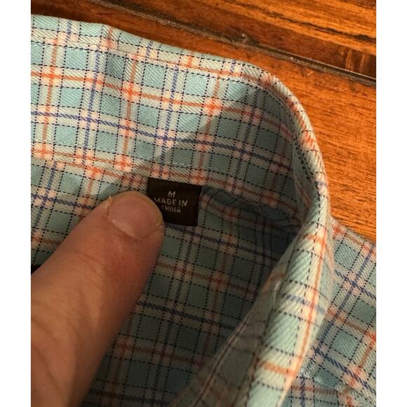 Orvis Men’s Light Blue Orange Wrinkle Free Men’s Medium Button Front Dress Shirt - Picture 5 of 9